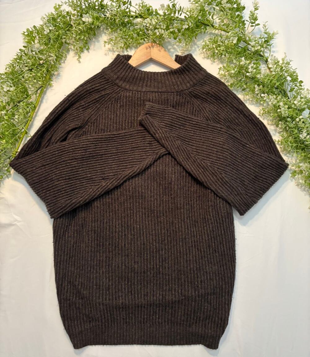 Vintage Eddie Bauer Dark Brown Chunky Knit Quarter-Zip Sweater w/ Elbow Patches